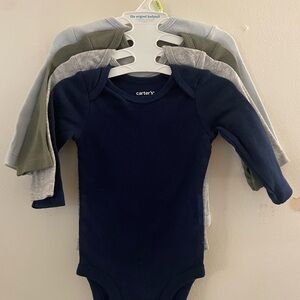 Carter's Kids 3 Months Long Sleeve Bodysuit Set - Navy, Gray, Green, Light Blue